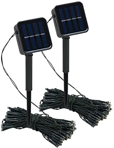 Lunartec Lichterkette außen: 2er-Set Solar-Lichterketten, 100 LEDs, 8 Modi, 12 m, Dämmerungssensor (LED-Solarlichterkette, Solarlichterkette Outdoor, Weihnachtsbaumbeleuchtung)