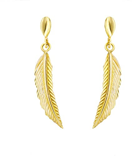 9K Gold Feder-Ohrringe für Damen und Herren | Symbol für Leichtigkeit und Glück | Echtgold 375