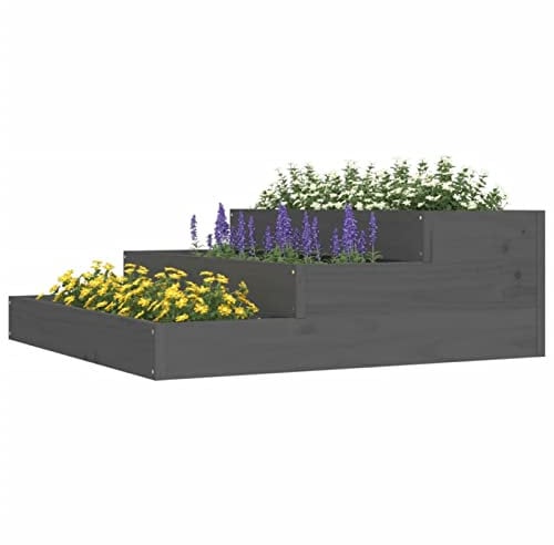 Tidyard Jardinière en Bois Jardinière pour Fleurs ou Plantes Pot de Fleurs Conception des Marches d'escalier Bac à Fleurs Bois Massif de pin