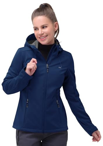 33,000ft Damen Softshelljacke Wasserdichte Winddichte Funktionsjacke Atmungsaktive Übergangsjacke Leichte Fahhradjacke mit Kapuze Windbreaker zum Laufen, Radfahren, Wandern,Navy Blau 38
