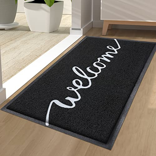 Homaxy Welcome Fußmatte, rutschfeste Schmutzfangmatte, 44 x 76 cm, Schwarz | waschbar, Leicht zu Reinigen, für Haustür, Eingangsbereich, Garten, innen, aussen, Türmatte, Fussmatte