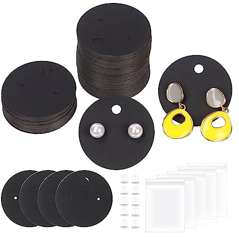Swpeet 600 cartoline espositive nere per orecchini, 10 cm rotondi porta orecchini cartoline con sacchetti autosigillanti