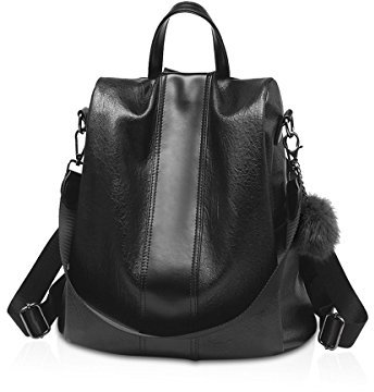 KANBUN ADITAM Rucksack Damen Mode Rucksack Rucksack Dayback Damen Leder Rucksack Umhängetasche wasserdichte Schultasche Schwarz
