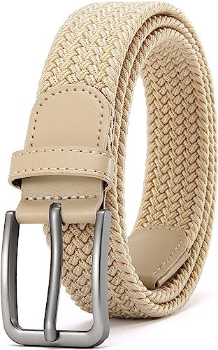 DOOPAI Elastischer Stoffgürtel Herren Beige Geflochtener Stretchgürtel Dehnbarer Gürtel für Damen 130cm