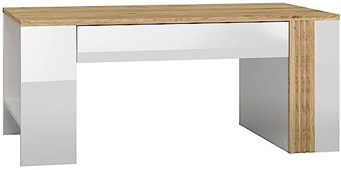 Lomadox Wohnzimmertisch Couchtisch mit Schublade Eiche Castello Nb. mit weiß Hochglanz, B/H/T: ca. 109/48/60 cm