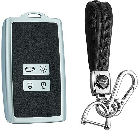 KUNIO Key Fob Cover fit for Renault Dacia Megane Espace Laguna Koleos Duster 2 Clio Zoe Kadjar Grand Scenic Car Key Protection Key Cover TPU key fob cover Case Key Chain B Silver