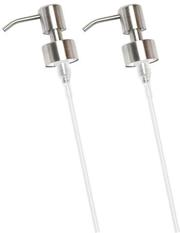 2 Pcs Soap Dispenser Pump Head Replacement Spare,Pump Dispenser,Stainless Steel Liquid Soap Dispenser Pump Replacement for Standard 28/400 Neck Size 26-28 mm Nozzle & Tube for Kitchen Bathroom(Silver)