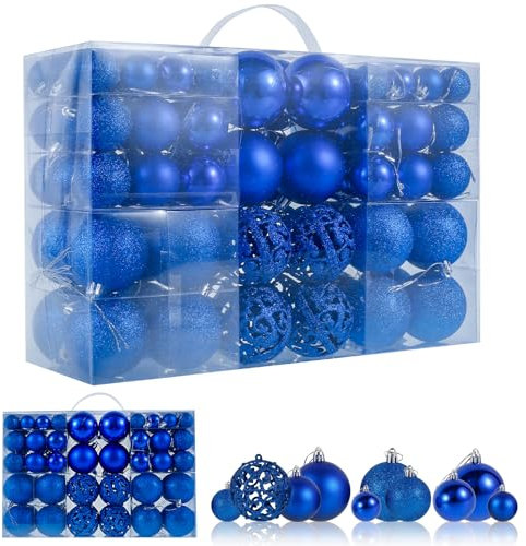 100 Stück Weihnachtskugeln, Blau, wiederverwendbar, Dekoration, Weihnachtsbaum, Kugeln, Ornamente, Blau, dekorativ, traditionell, bruchsicher, für Dekoration Tanne, Girlande, Weihnachten