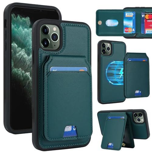 Zouzt for iPhone 11 Pro Detachable 2 in 1 Wallet Case with Card Holder for Magsafe, Magnetic PU Leather Flip Credit Slot Protective Phone Cover Women Men for iPhone 11 Pro 5.8 Inch - Green