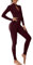 OEAK Damen Sport Jumpsuit Lang Eng Yoga Overall Langarm V-Ausschnitt Playsuits mit Reißverschluss Jogging Strampler Hosenanzug Trainingsanzug,Weinrot,S