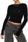 Women's Basic T-Shirt Long Sleeve Crop Top Slim Fit Tops Casual Crew Neck Tee Shirt Long Sleeve (UK, Alpha, S,Regular, Regular, Black)