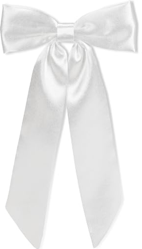 WantGor Long Tail Bow Haarspangen,Haarschleife Schleifen Satin Bowknot Clip Große Haarspangen Niedliche Pferdeschwanzhalter Haarschmuck für Frauen Täglich Party Hochzeit Prom (Weiß)
