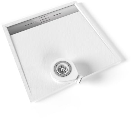 Moments of Glass Piatto doccia SMC Hiemal 90 x 90 cm, bianco RAL 9016 – Antiscivolo, texture lavagna, antibatterico, resistente agli agenti chimici, include valvola e griglia in acciaio inox