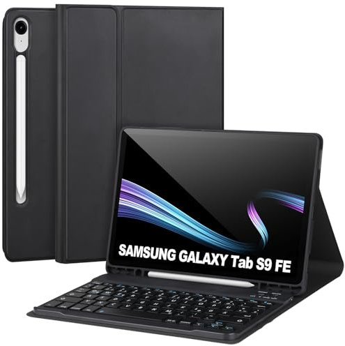 APHBZGE Funda con teclado para Samsung Galaxy Tab S9 FE 10,9/S9 de 11 pulgadas 2023, con soporte para lápiz S, teclado Bluetooth inalámbrico extraíble para Galaxy S9 FE, AutoWake/Sleep, negro