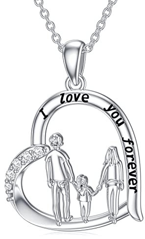 ROMANTICWORK Kette für Tochter von Eltern 925 Sterling Silber Vater Mutter Tochter Anhänger Halskette Tochter Schmuck Geschenk für Damen