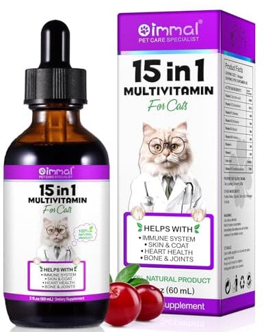Cat Vitamin and Supplements with Glucosamine & Cranberry, 15 in 1 Multivitamins Supports Immune Health, Skin, Coat, Heart Health, Hip & Joint and More, Cat Immune Support