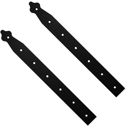 Pack of 2 x 350 mm Dummy Hinge Heads, Black Steel, Vintage False Strap Hinges, Weather Resistant, Rust Proof Powder Coating, Ideal for Indoor or Outdoor Use On Gates, Sheds, Gazebos, Wardrobes, Chests