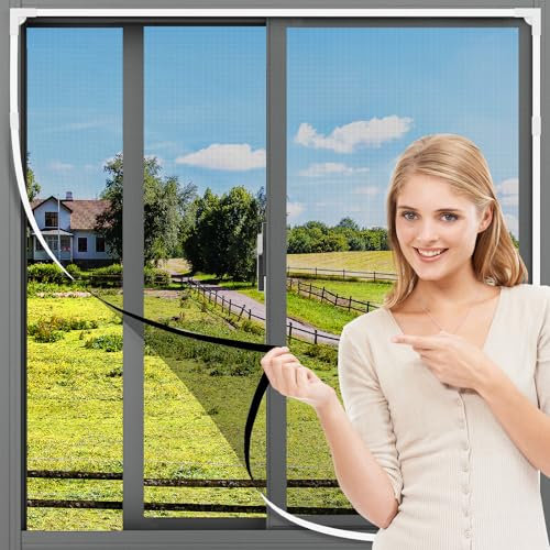Magnetic Fly Screen Window, Fly Screens for Windows can be cut up to 150 x 130 cm, Mosquitoes Net Fiberglass Mesh Easy Installation, no Drilling or Screwin, Window Nets to Keep Bugs Out