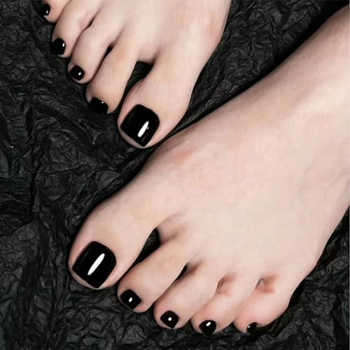 Goiern Lot de 24 faux ongles noirs à coller - Carrés - Finition brillante - Matériau acrylique pour nail art DIY