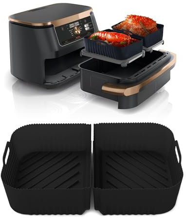 Moule Air Fryer pour Ninja AF500EU Moule Silicone Air Fryer Réutilisable pour Ninja Foodi Flex Accessoire Friteuse Moule (Noir, 2PCS 5.2L)