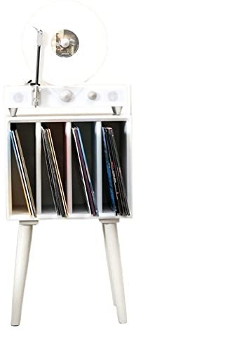 DVD-CD-Rack-Halter, Plattenspieler-Ständer, Schallplatten-Aufbewahrungsschrank, Plattenspieler-Ständer mit 4 Fächern und Holzbeinen, Vinyl-Display-Aufbewahrungstisch für Schlafzimmer, Wohnzimmer