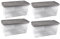 Strata 4 x 80 Litres Curve Plastic Stackable Storage Box & Lid with clip-on lids, 4 Pack, Multi storage box for home and office storage solution Clear Box, Grey Lid, (37cm H x 40cm W x 80cm D)