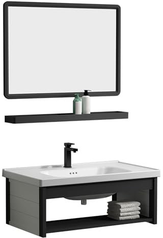 LMXRYPD Badezimmermöbel Set mit Waschbecken. Mit Pufferscharnier Badezimmerschrank. An der Wand Montiert. Für Badezimmer(Black and White,70cm/27.5in)
