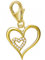 Zirkonia Herz Charm Anhänger 925 Silber Gelbgold vergoldet, Karabiner