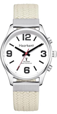 Hearkent Reloj parlante para personas con discapacidad visual y personas mayores, números grandes, reloj de voz para ciegos y ancianos, con acento americano claro (beige), Beige, Mujer , Reloj con