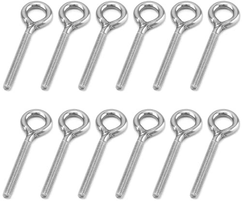 Cáncamos de Acero Inoxidable de Mango Largo,Paquete de 12 Tornillos de ojo M4, Perno De Ojo De Vástago Largo, Tornillos de ojo, para Función de Fijación y Suspensión