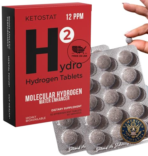 Hydrogen Water Tablets 60 CT for Drinking, 12 PPM Nanobubble, Travel Size | American made formula, drop-in dissolve, single serve dose, water bottle compatible, gym or office use, 60-day trial supply