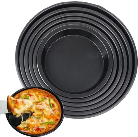 QRZLP Pizza Pan Set of 6, 5/6/7/8/9/10in Non Stick Carbon Steel Bakeware Pizza Pan Round Pizza Circular Baking Tray for Home Restaurant Kitchen Baking Supplies.
