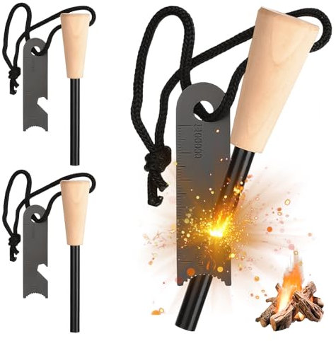 3 acciarini: selce di sopravvivenza, set di acciarino con esca paracord, pietra focaia con scintille estremamente potenti, avviamento per campeggio, attività all'aperto, bushcraft e sopravvivenza