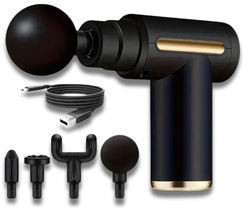 Massage Gun, 4 Heads, 6 Speeds, Portable Mini Deep Tissue Muscle Vibration Handheld Massager for Back, Shoulders, All Body 1800mAh - Perfect for Gift/Present