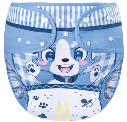 LittleForBig Waschbarer Verstellbarer Wiederverwendbarer Wasserdichter Stoffwindel Überhose Bezug für Erwachsene - Kleines Blau L
