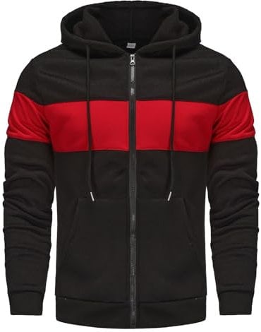 CUTeFiorino Herren und Winter Langarm Farbblock Kapuzenpullover Kapuzenpullover Top Outdoor Sweatshirt Shirt Koffer Herren (Red, XL)