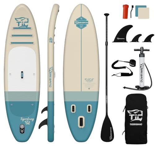 TIGERXBANG Aufblasbares Stand Up Paddle Board mit Paddleboard Zubehör, Minimalistisches Paddleboard für Erwachsene und Jugendliche Aller Könnensstufen, Sunny Wave Sup Board Serie - Blau