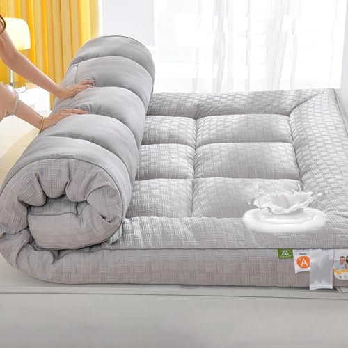 Japanische Bodenmatratze, faltbar, rollbar, Futon-Queen-King-Size-Bett, Faltmatratze (grau, 150 x 190 x 10 cm)
