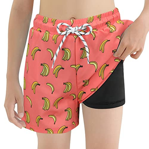 Zando Short de bain pour homme - Short de bain pour garçon - Short de bain pour garçon, Banane rose-orange, 10-12 ans