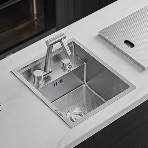 WANGCEPLSD Evier INOX de Cuisine Carré, Evier INOX, avec Robinet Pliable et Plaque de Recouvrement en Acier Inoxydable, pour Camping-Cars, Caravanes et Yachts(Silver,320x280mm/12.6x11in)