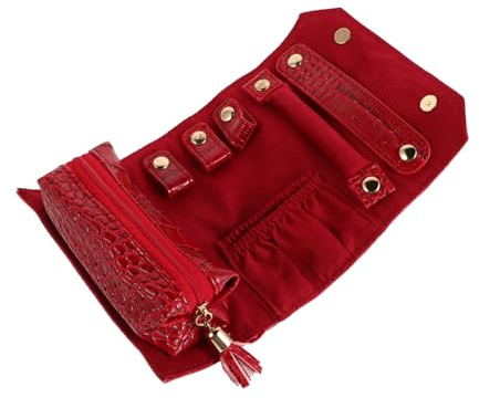 BESPORTBLE Portagioie Da Viaggio Rotolo Multifunzionale in Sintetico Rosso Fiamma Organizer Piccolo Per Gioielli Donna Custodia Portatile Per Collane Anelli Orecchini e Polsini
