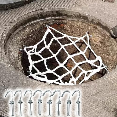 Sicherheitsnetz für Schachtabdeckungen, Fallschutz mit 8 Haken, ideal für Abwasserfangbecken, Brunnenköpfe in Gehwegen, Gärten, Höfen