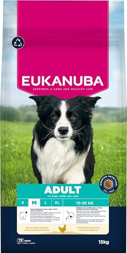 Eukanuba Hundefutter Trocken mit frischem Huhn für mittelgroße Rassen, Premium Trockenfutter für ausgewachsene Hunde, 15 kg