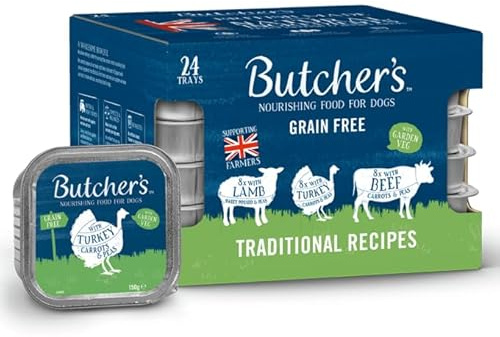 Butcher's Complete Wet Tray Grain Free Hypoallergenic Adult Dog Food Traditional Recipes Pack 24x150g - Lamb, Turkey & Beef