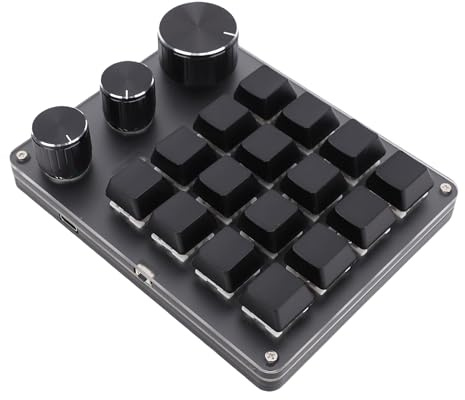 PUSOKEI Mini Macro MECANICAL Gaming Clavier, 16 Touches Clavier Programmable câblé avec 3 Boutons, Un personnalisé à Une Main avec Une Lumière LED, Un Interrupteur Rouge (Black)