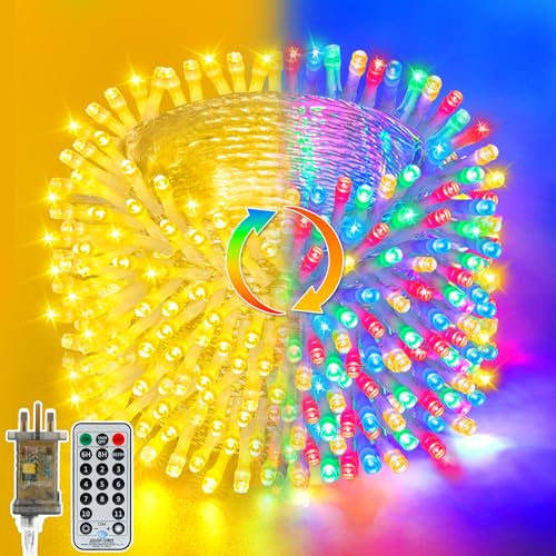 Dalugo Christmas Fairy Lights, 40M 400 LED Warm White + Multicoloured Christmas Tree Lights with Timer Mains Powered for Outdoor Xmas New Year Decorations