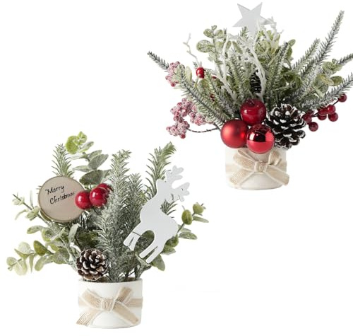 Fangoo 2 Stück 25 x 20 cm Kleiner Mini Weihnachtsbaum Kleiner Weihnachtsbaum mit Beere Weihnachtsdekoration für den Tisch Zuhause Indoor Feiertagsfeier Weihnachts Fotorequisiten