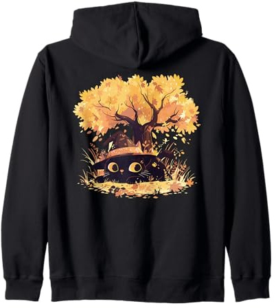 Black Cat Fall Theme with Cat Witch Halloween Cat Witchy Cat Sweat à Capuche