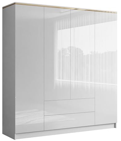 Lookway Kleiderschrank Aurora 4D2S, 200x213x57 cm | Weiß Hochglanz