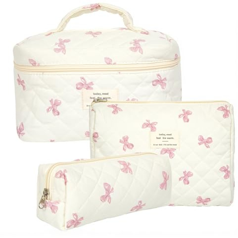 3 Trousses de Toilette en Coton, Confortables et durables, capacités variées, pour Voyage et Soins, Trousse de Toilette Homme, Trousse de Toilette Femme, Rose
